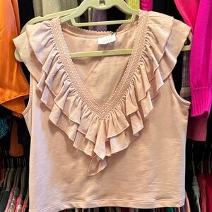 Sundays Ruffled V-Neck Blouse in Soft Pink